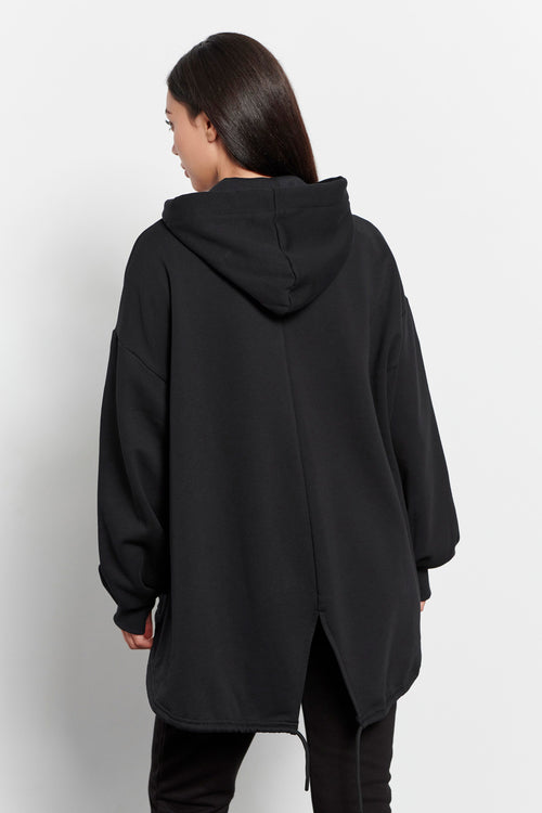 Women long hooded zip sweater `Lessismore`