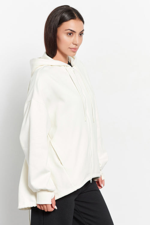 Women long hooded zip sweater Lessismore