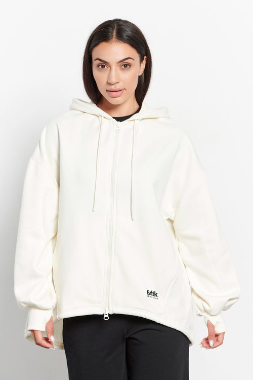 Women long hooded zip sweater Lessismore