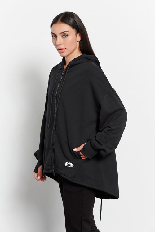 Women long hooded zip sweater Lessismore